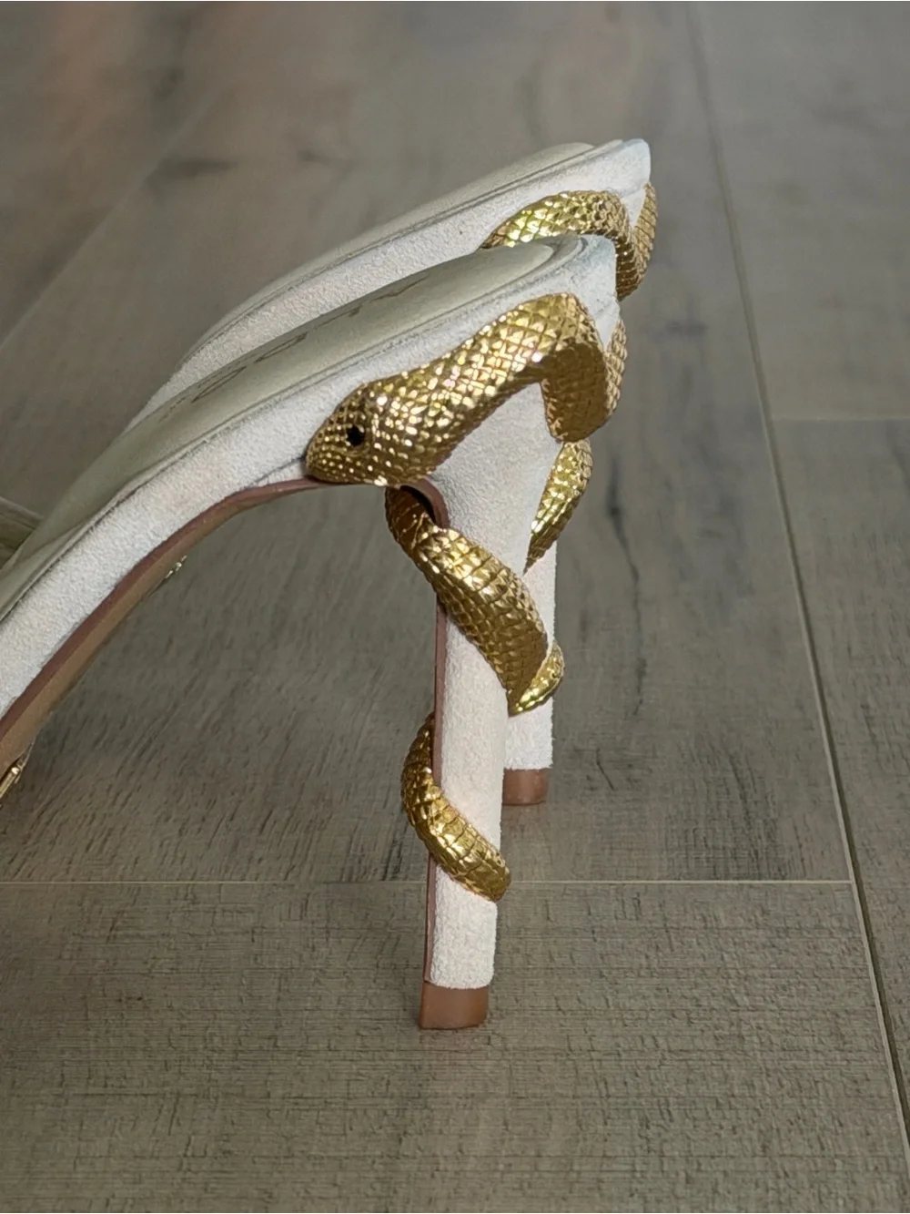 ALDO Cream Slide Mule with Gold Snake-Detail Stiletto